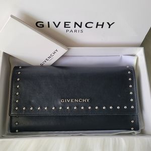 🖤Givanchy Pandora Black Leather Long Studded Flap Wallet